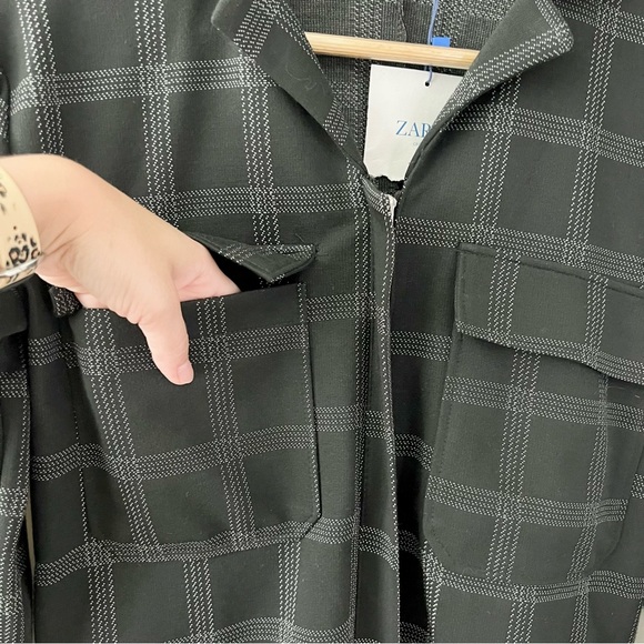 ZARA | Plaid Shorts Jumpsuit Romper Zipper Long Sleeves Size Small New NWT - Picture 7 of 11